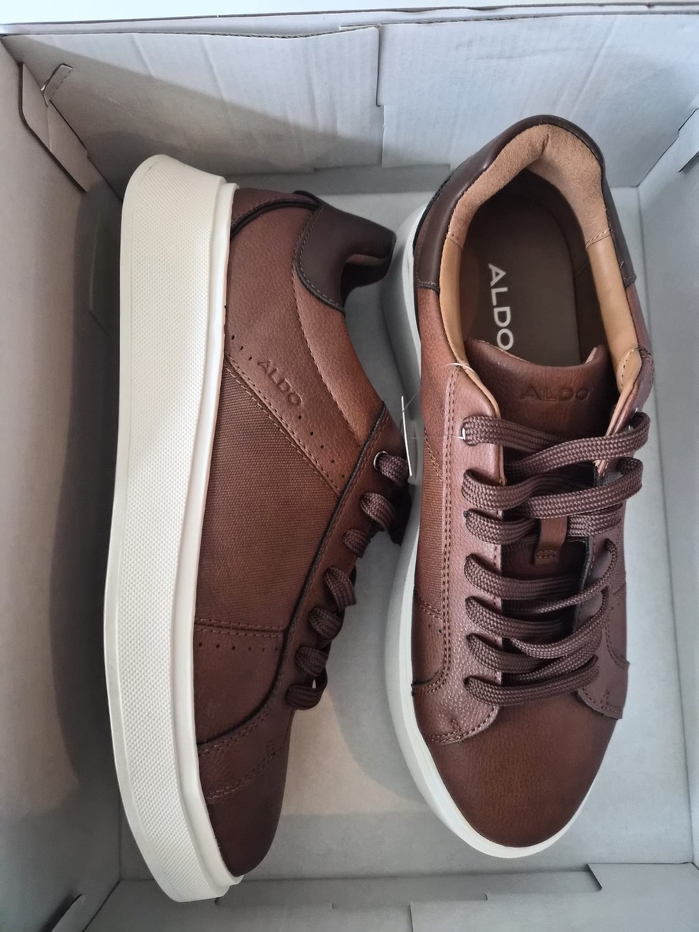 ALDO Men's Brown Leather Sneakers with White Sole | New, In Box